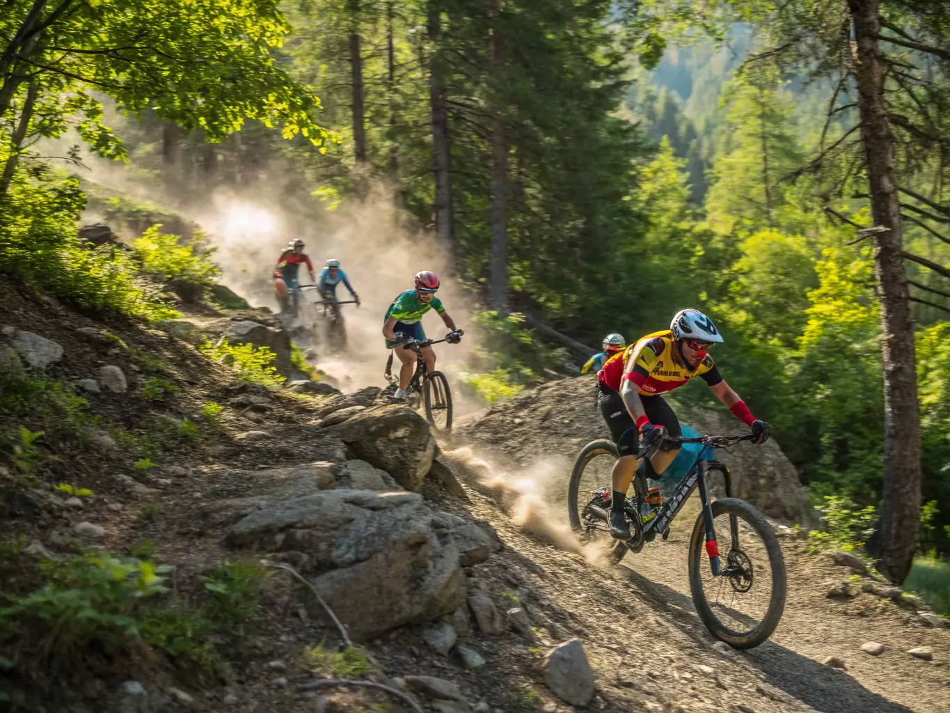 A dynamic shot of cyclists competing in a local cycling competition, showing the excitement and challenge of the event.